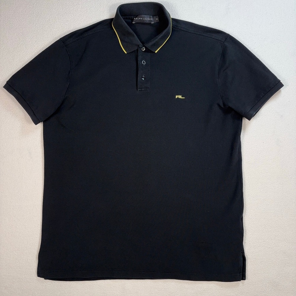 Ralph Lauren Black Label Polo Shirt Men's M Black RL‎ Logo Stretch Preppy